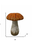 15" Orange And White Polyresin Mushroom Outdoor Statue