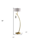 59" Gold And White Arc Floor Lamp With White Fabric Drum Shade