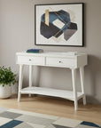 42" White Solid Wood Console Table With Shelves And Drawers