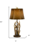 33" Brown Antlers Table Lamp With Brown Drum Shade