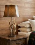 33" Brown Antlers Table Lamp With Brown Drum Shade