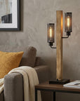 32" Gray Metal Two Light Table Lamp With Black Novelty Shade