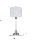 32" Nickel Metal Table Lamp With White Empire Shade