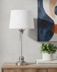 32" Nickel Metal Table Lamp With White Empire Shade