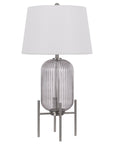 33" Nickel Glass Round Table Lamp With White Empire Shade
