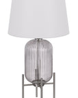 33" Nickel Glass Round Table Lamp With White Empire Shade