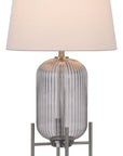 33" Nickel Glass Round Table Lamp With White Empire Shade