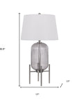 33" Nickel Glass Round Table Lamp With White Empire Shade