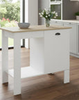 White and Natural 35" Kitchen Island With Storage