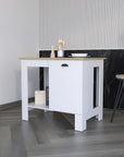 White and Natural 35" Kitchen Island With Storage