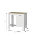 White and Natural 35" Kitchen Island With Storage