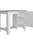 White and Natural 35" Kitchen Island With Storage