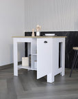 White and Natural 35" Kitchen Island With Storage