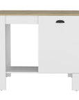 White and Natural 35" Kitchen Island With Storage
