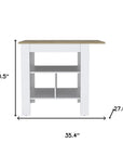 35" Natural and White Wood Kitchen Island With Storage