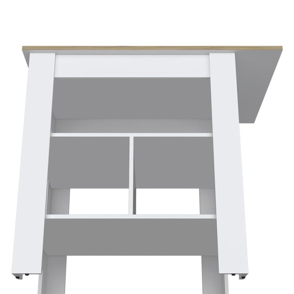 35" Natural and White Wood Kitchen Island With Storage
