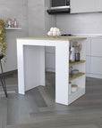 36" Oak and White Wood Kitchen Island With Storage