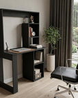 58" Black Wood Computer Desk With Hutch
