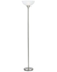 70" Nickel Metal Torchiere Floor Lamp With White Glass Dome Shade
