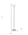 70" Nickel Metal Torchiere Floor Lamp With White Glass Dome Shade