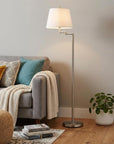 60" Nickel Swing Arm Floor Lamp With White Square Shade