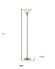 71" Nickel Torchiere Floor Lamp With Clear Frosted Glass Dome Shade