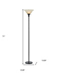 71" Bronze Torchiere Floor Lamp With Beige Frosted Glass Dome Shade