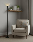 71" Bronze Torchiere Floor Lamp With Beige Frosted Glass Dome Shade