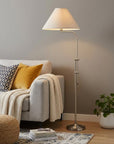 68" Nickel Adjustable Floor Lamp With White Fabric Empire Shade