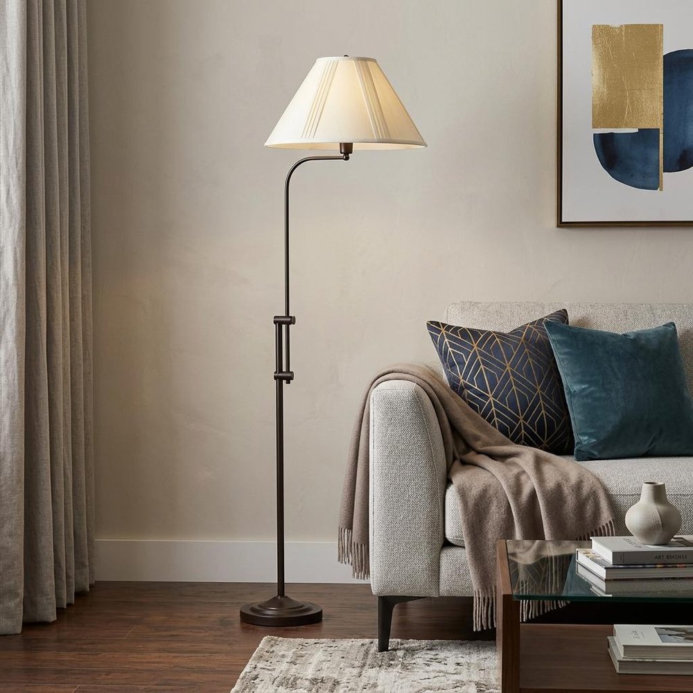 68" Bronze Adjustable Traditional Shaped Floor Lamp With Beige Empire Shade