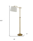 63" Bronze Adjustable Height Swing Arm Floor Lamp With White Fabric Shade