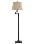 61" Bronze Swing Arm Floor Lamp With Brown Square Shade