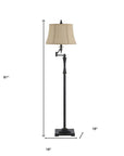 61" Bronze Swing Arm Floor Lamp With Brown Square Shade