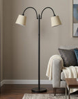 65" Bronze Two Light Traditional Shaped Floor Lamp With Tan Square Shade
