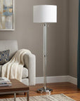 60" Chrome Two Light Traditional Shaped Floor Lamp With White Rectangular Shade