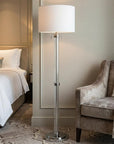 60" Chrome Two Light Traditional Shaped Floor Lamp With White Rectangular Shade