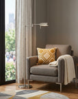 61" Nickel Metal Adjustable Swing Arm Floor Lamp With Gray Shade