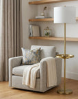 62" Brass Tray Table Floor Lamp With White Square Shade