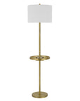 62" Nickel Tray Table Floor Lamp With White Drum Shade
