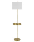62" Nickel Tray Table Floor Lamp With White Drum Shade