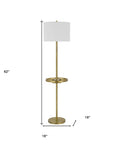 62" Nickel Tray Table Floor Lamp With White Drum Shade