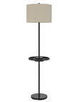 62" Bronze Tray Table Floor Lamp With Beige Drum Shade