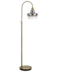 61" Brass Adjustable Arc Floor Lamp With Antiqued Brass Mirrored Glass Novelty Shade