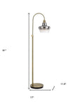 61" Brass Adjustable Arc Floor Lamp With Antiqued Brass Mirrored Glass Novelty Shade