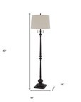 63" Rust Two Light Floor Lamp With Beige Fabric Square Shade