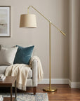 68" Brass Adjustable Traditional Shaped Floor Lamp With Antiqued Brass Drum Shade