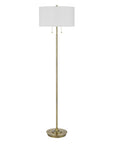 64" Brass Two Light Traditional Shaped Floor Lamp With White Rectangular Shade