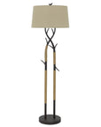 55" Black Metal And Rope Tree Branch Floor Lamp With Tan Fabric Shade