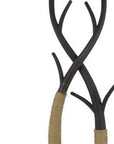 55" Black Metal And Rope Tree Branch Floor Lamp With Tan Fabric Shade