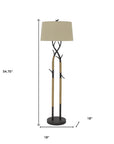 55" Black Metal And Rope Tree Branch Floor Lamp With Tan Fabric Shade